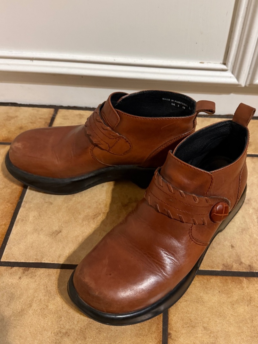 Dansko Brown Leather Ankle Boots with Woven Strap Detail 39